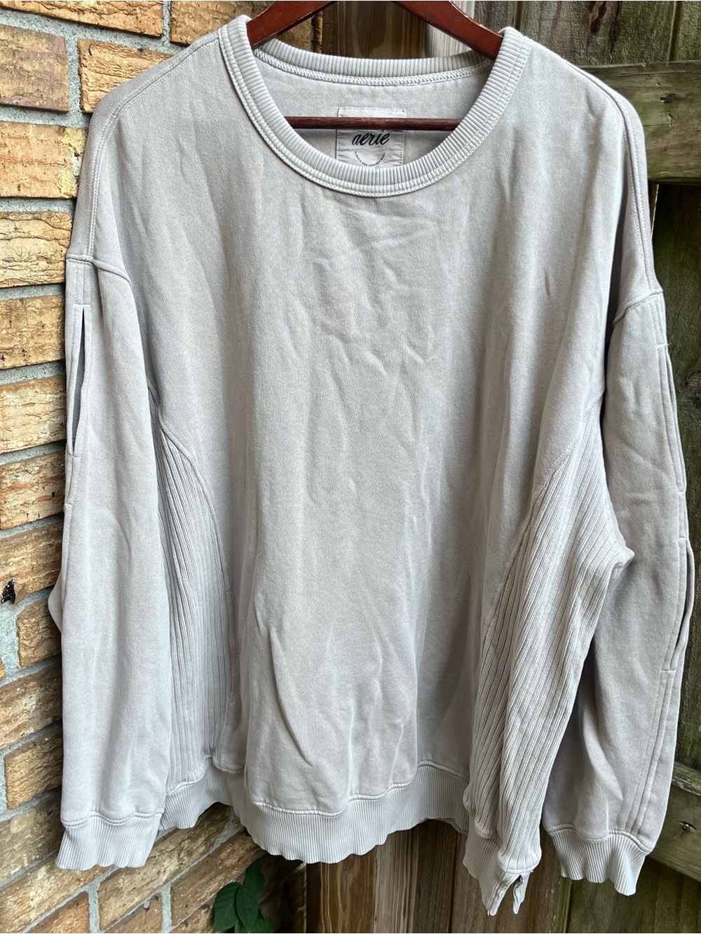 Aerie Oversized Neutral Light Taupe Crewneck Sweatshirt